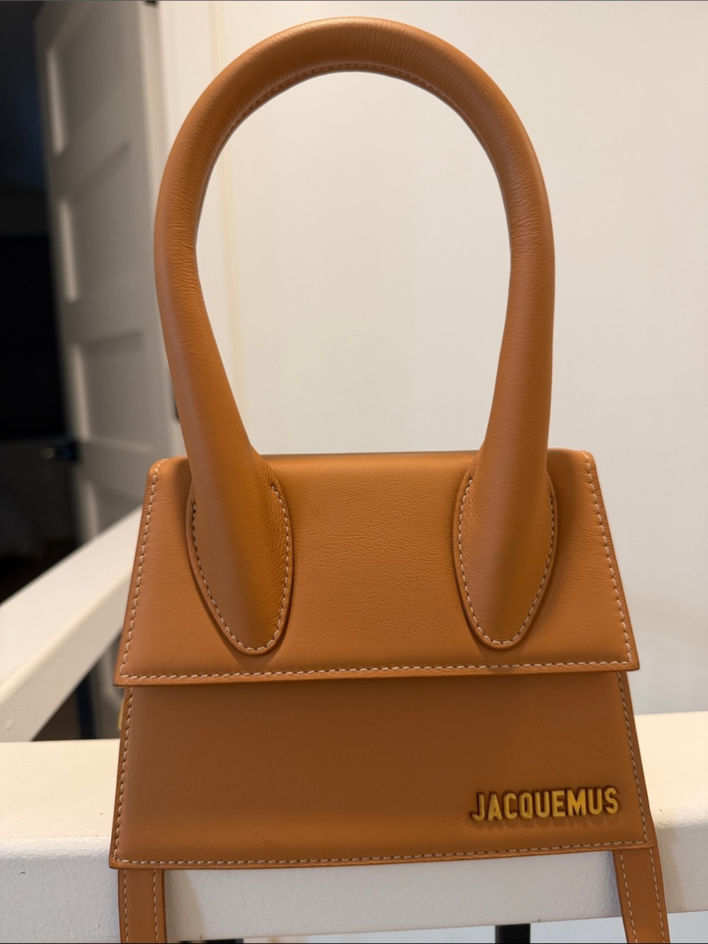 Jacquemus Mini Top-Handle Bag in Tan Leather